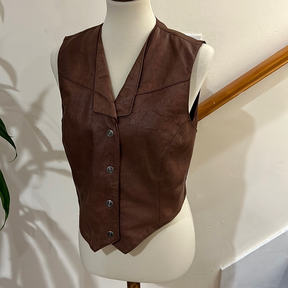 Wilsons Leather Brown Leather Button-Front Vest